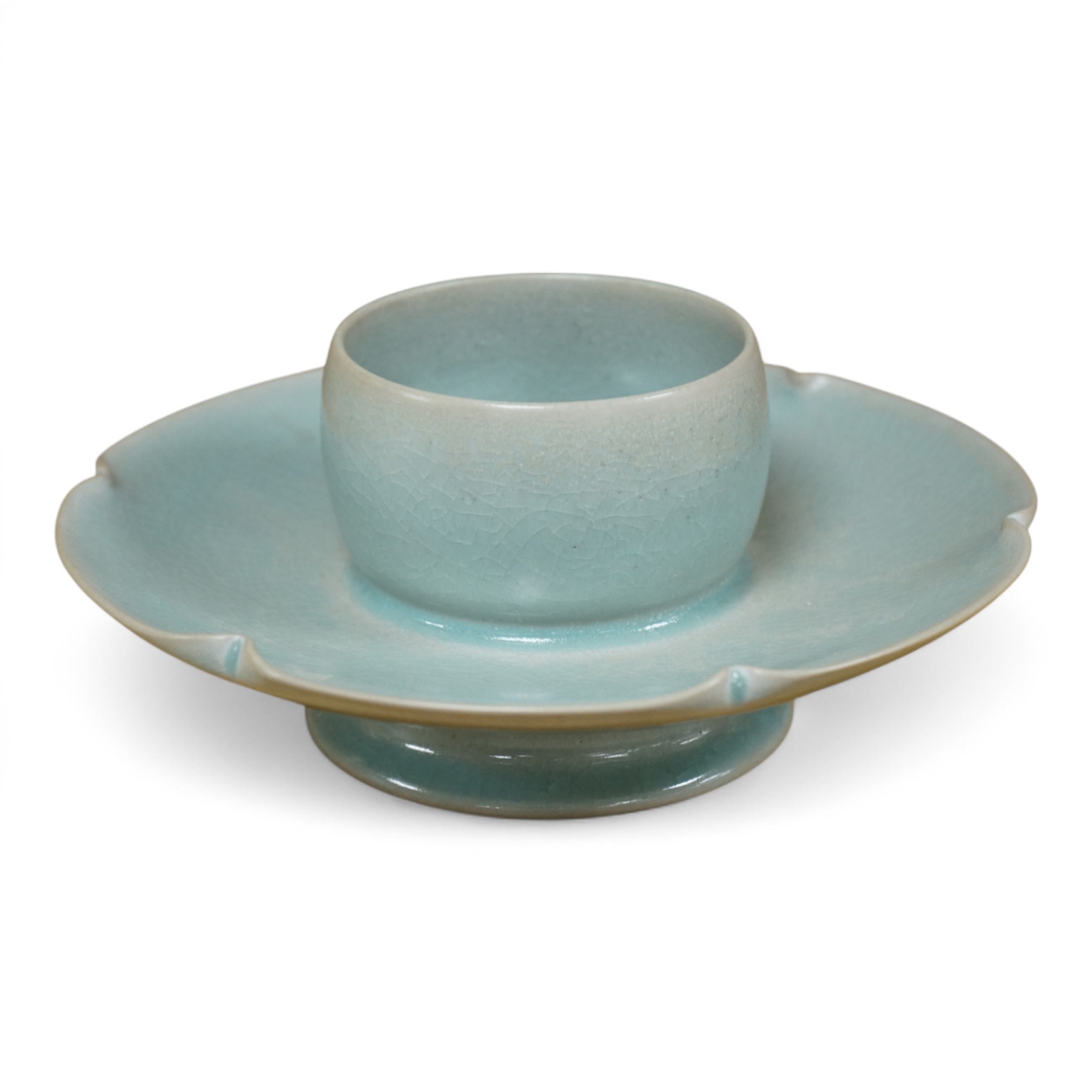 A Chinese Jun type lotus dish, 19cm in diameter